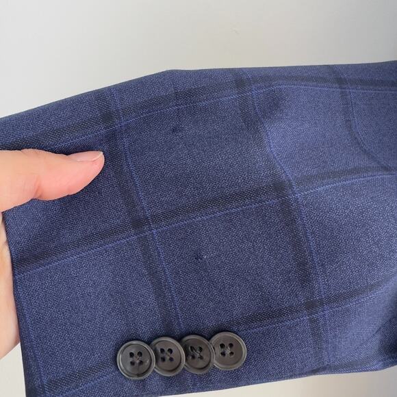 David Donahue Sport Coat Mens 44L Blue Plaid Connor Wool Dinner Jacket Yacht - Picture 9 of 13